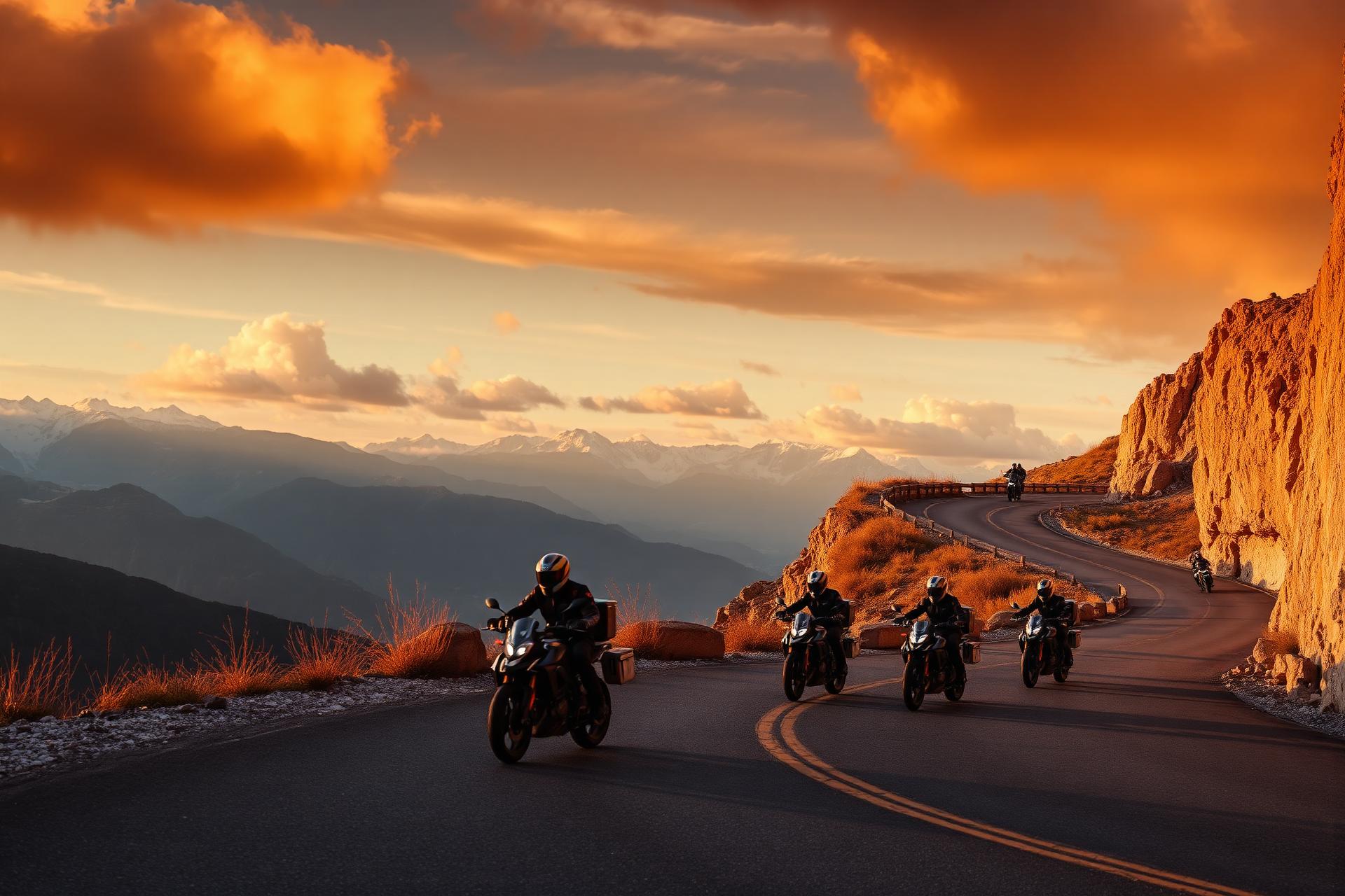 Motards en ascension d'un col des Pyrénées